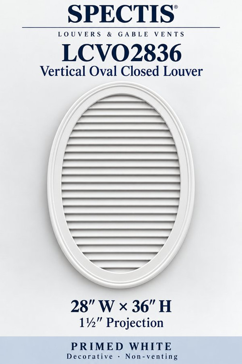 LCVO2836 Vertical Oval Closed Louver, 28″ wide × 36″ high × 1 1/2″ projection