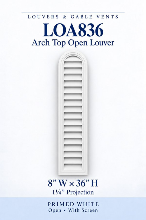 LOA836 Arch Top Open Louver Vent, 8″ wide × 36″ high × 1 1/4″ projection