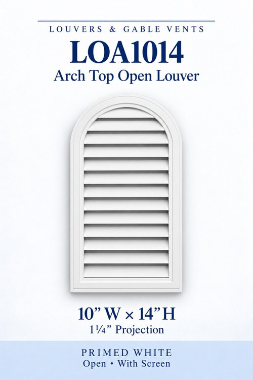 LOA1014 Arch Top Open Louver Vent, 10″ wide × 14″ high × 1 1/4″ projection