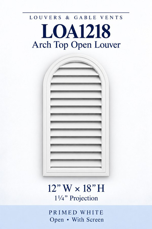 LOA1218 Arch Top Open Louver Vent, 12″ wide × 18″ high × 1 1/4″ projection