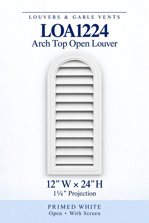 LOA1224 Arch Top Open Louver Vent, 12″ wide × 24″ high × 1 1/4″ projection