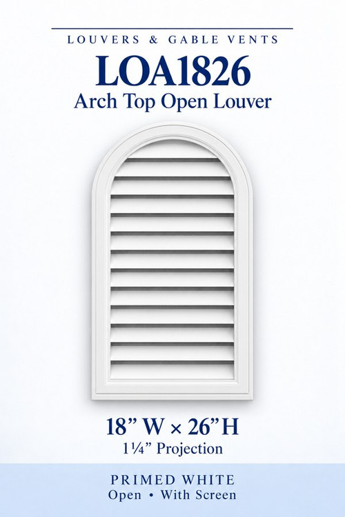 LOA1826 Arch Top Open Louver Vent, 18″ wide × 26″ high × 1 1/4″ projection