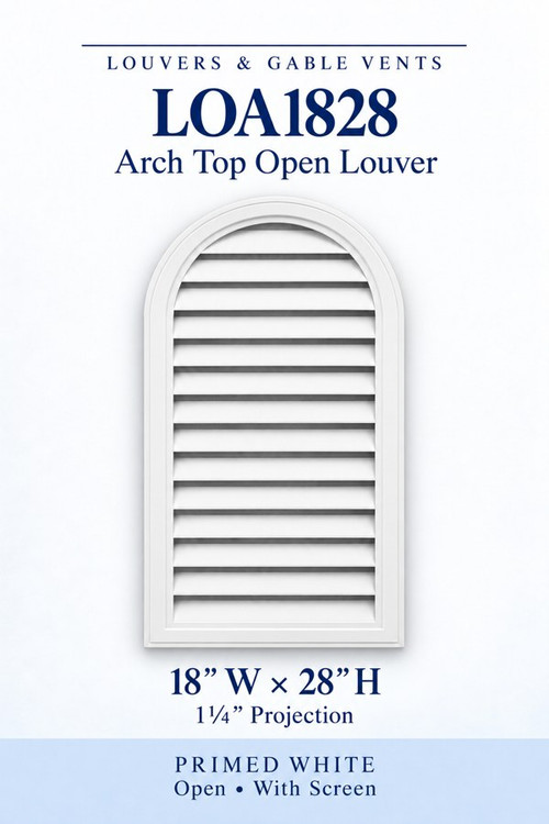 LOA1828 Arch Top Open Louver Vent, 18″ wide × 28″ high × 1 1/4″ projection