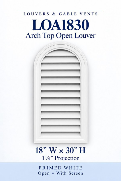 LOA1830 Arch Top Open Louver Vent, 18″ wide × 30″ high × 1 1/4″ projection