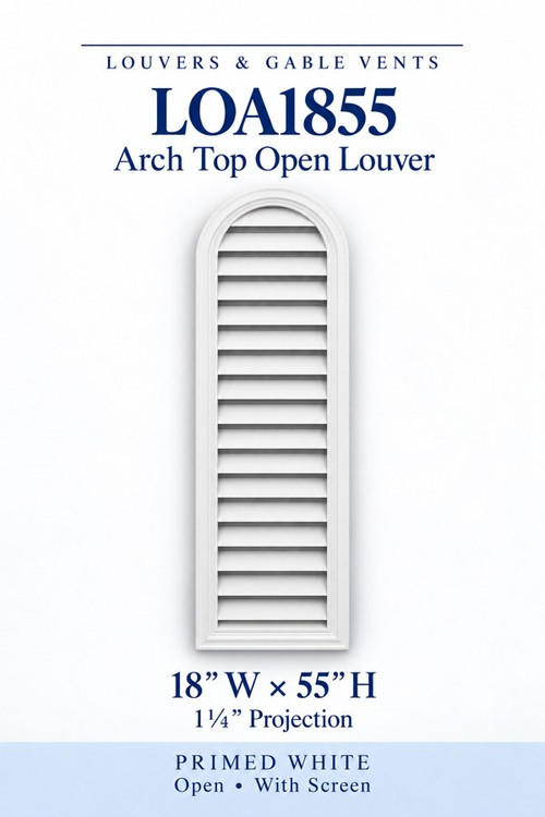 LOA1855 Arch Top Open Louver Vent, 18″ wide × 55″ high × 1 1/4″ projection