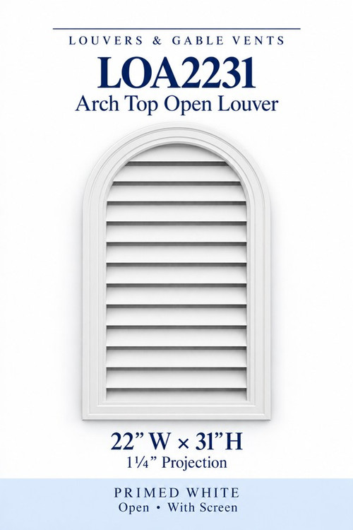 LOA2231 Arch Top Open Louver Vent, 22″ wide × 31″ high × 1 1/4″ projection