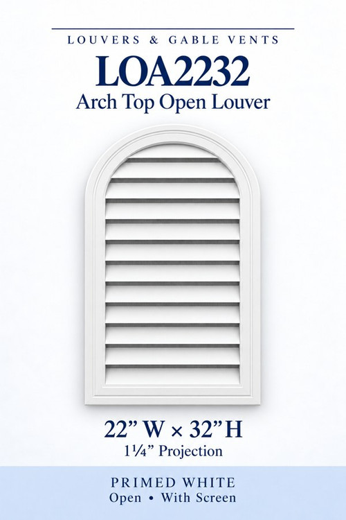 LOA2232 Arch Top Open Louver Vent, 22″ wide × 32″ high × 1 1/4″ projection