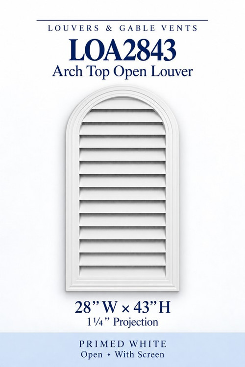 LOA2843 Arch Top Open Louver Vent, 28″ wide × 43″ high × 1 1/4″ projection