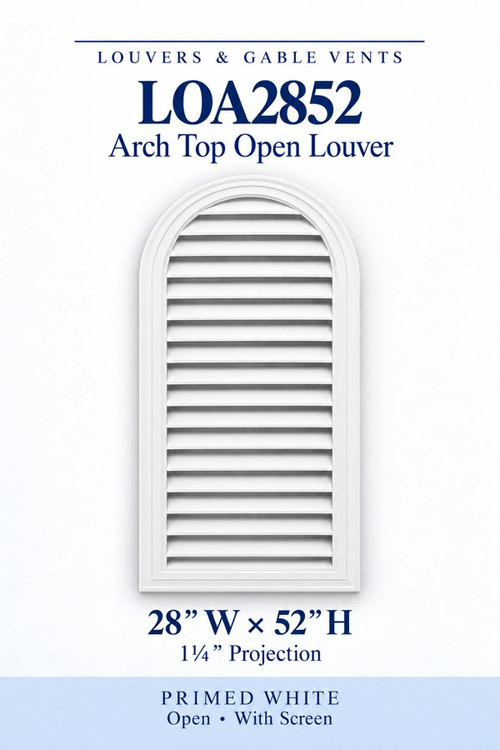 LOA2852 Arch Top Open Louver Vent, 28″ wide × 52″ high × 1 1/4″ projection