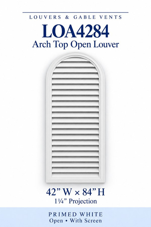 LOA4284 Arch Top Open Louver Vent, 42″ wide × 84″ high × 1 1/4″ projection