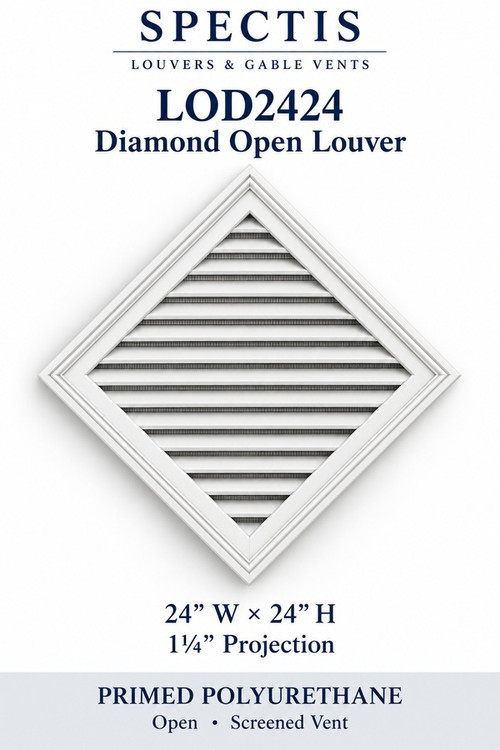 LOD2424 Diamond Open Louver, 24 inches wide by 24 inches high, screened vent