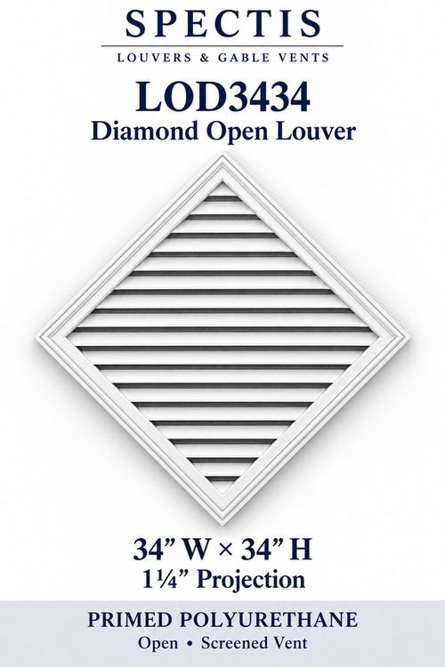 LOD3434 Diamond Open Louver, 34 inches wide by 34 inches high, screened vent