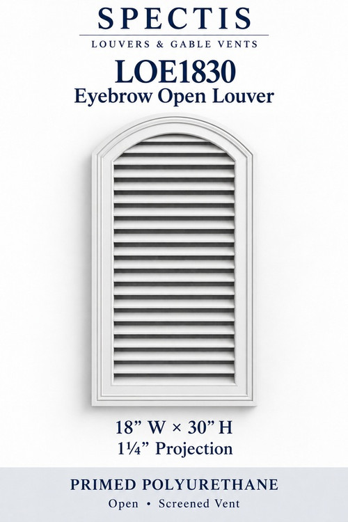 LOE1830 Eyebrow Open Louver, 18 inches wide by 30 inches high, screened vent