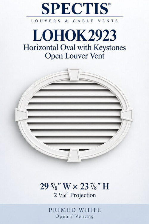 LOHOK2923 Horizontal Oval with Keystones Open Louver Vent, 29 5/8″ wide × 23 7/8″ high × 2 1/16″ projection