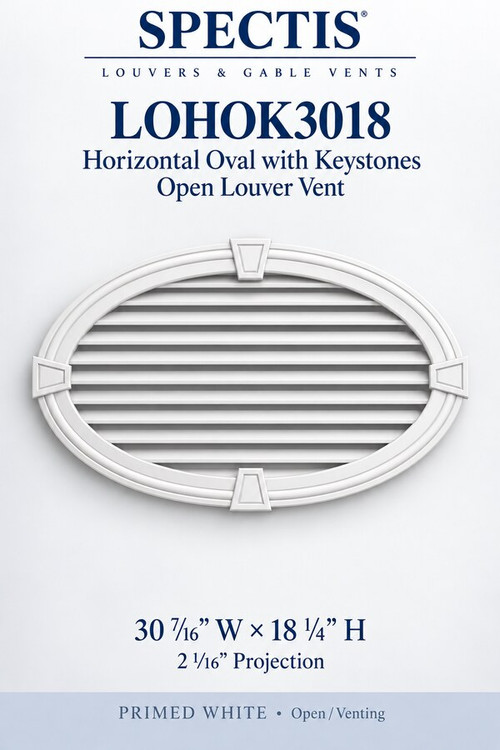 LOHOK3018 Horizontal Oval with Keystones Open Louver Vent, 30 7/16″ wide × 18 1/4″ high × 2 1/16″ projection