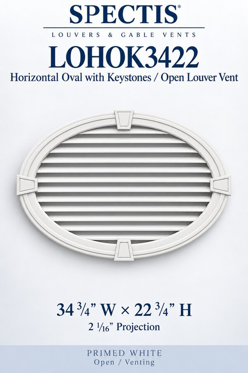 LOHOK3422 Horizontal Oval with Keystones Open Louver Vent, 34 3/4″ wide × 22 3/4″ high × 2 1/16″ projection