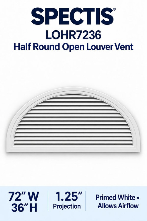 LOHR7236 Half Round Open Louver Vent, 72″ wide × 36″ high × 1 1/4″ projection