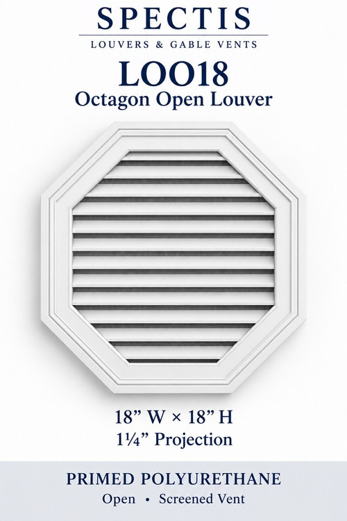 LOO18 Octagon Open Louver, 18 inches wide by 18 inches high, screened vent