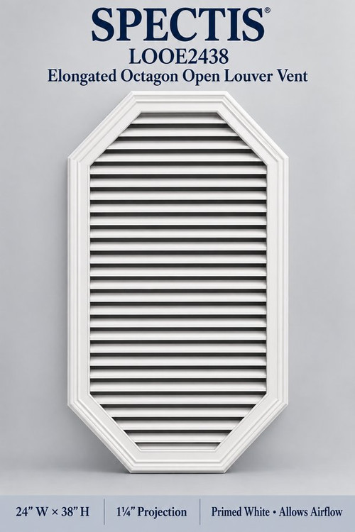 LOOE2438 Elongated Octagon Open Louver Vent, 24″ wide × 38″ high × 1 1/4″ projection