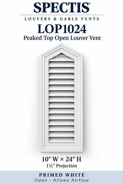 LOP1024 Peaked Top Open Louver Vent, 10″ wide × 24″ high × 1 1/4″ projection