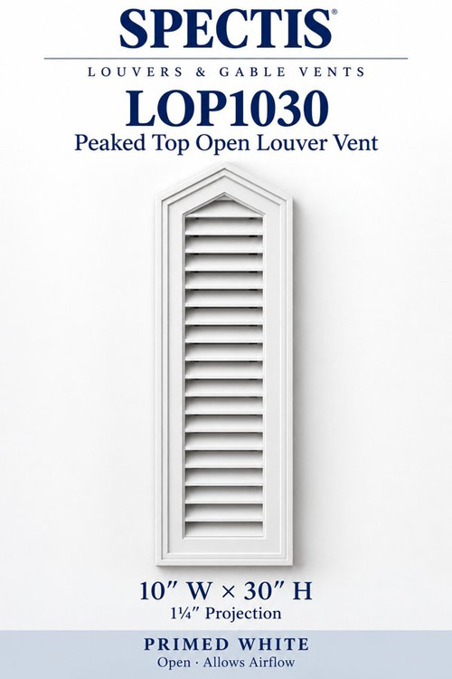 LOP1030 Peaked Top Open Louver Vent, 10″ wide × 30″ high × 1 1/4″ projection