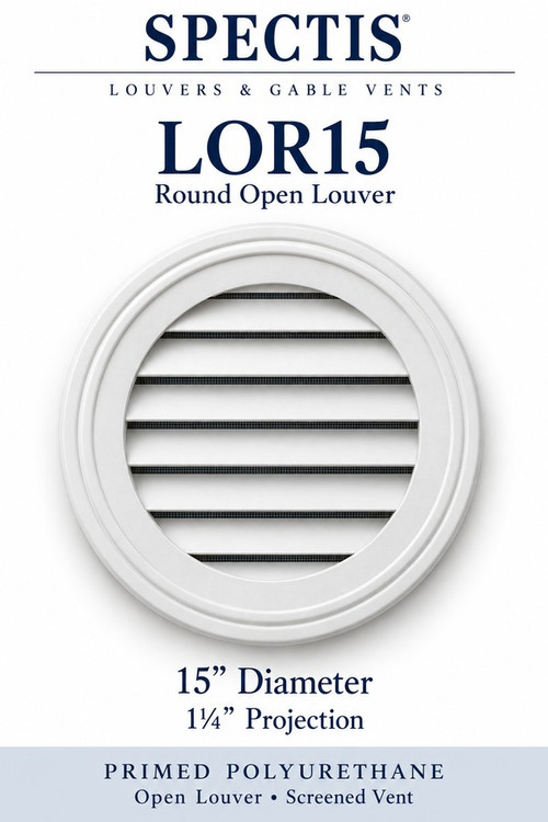 LOR15 Round Open Louver, 15 inches wide by 15 inches high, screened vent