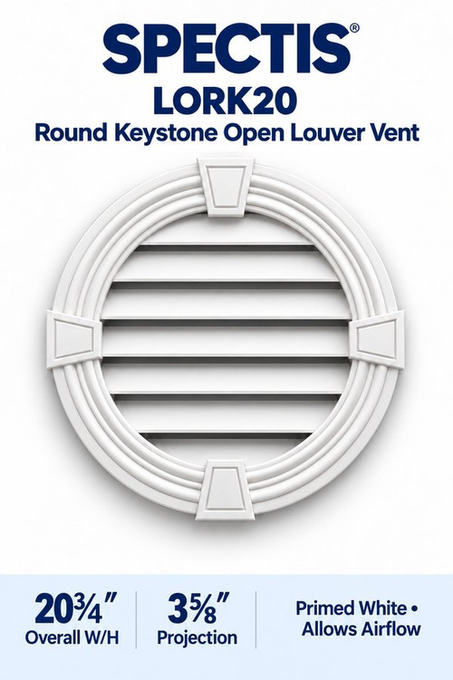 LORK20 Round with Keystones Open Louver Vent, 20 3/4″ wide × 20 3/4″ high × 3 5/8″ projection