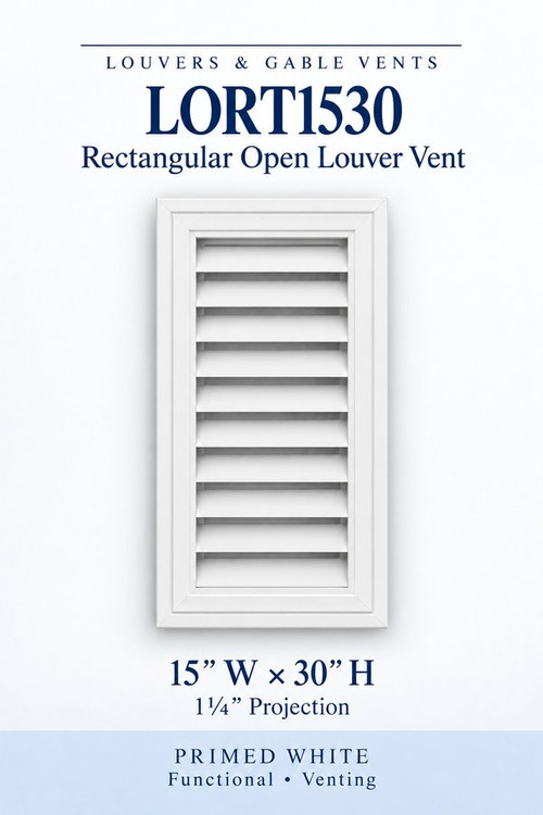 LORT1530 Rectangular Open Louver Vent, 15″ wide × 30″ high × 1 1/4″ projection