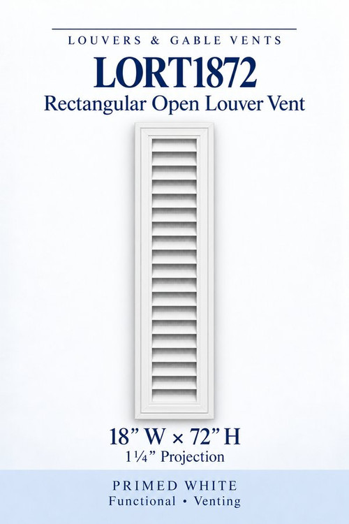 LORT1872 Rectangular Open Louver Vent, 18″ wide × 72″ high × 1 1/4″ projection