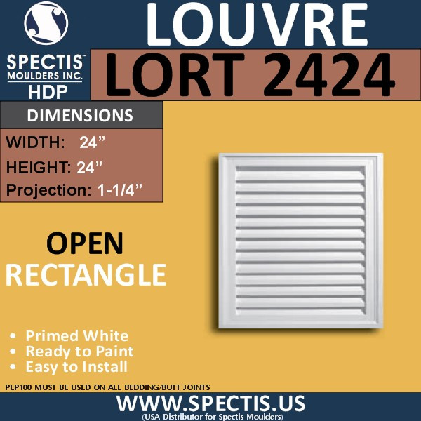 LORT2424 Square Open Louver Vent, 24″ wide × 24″ high × 1 1/4″ projection