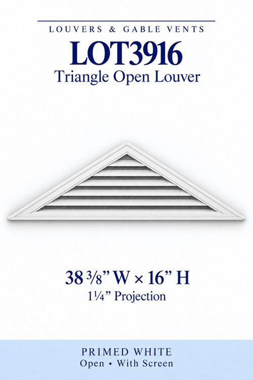 LOT3916 Triangle Open Louver Vent, 38 3/8″ wide × 16″ high × 1 1/4″ projection