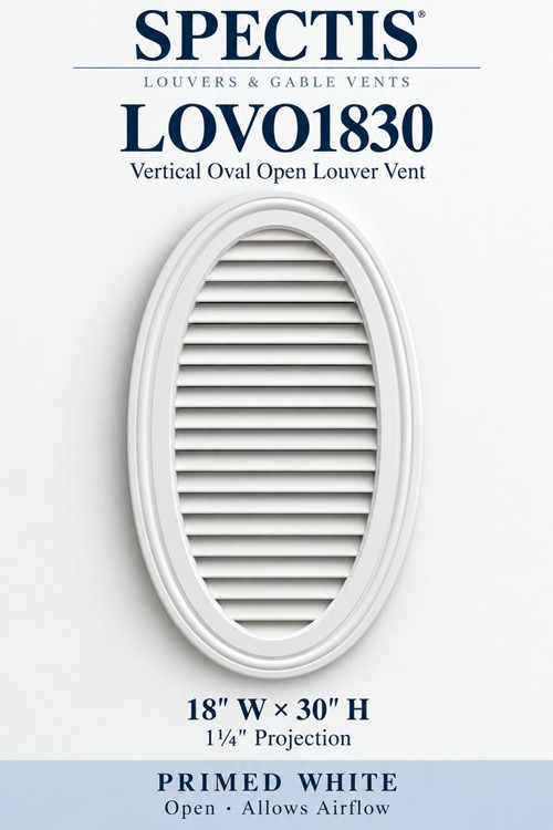 LOVO1830 Vertical Oval Open Louver Vent, 18″ wide × 30″ high × 1 1/4″ projection
