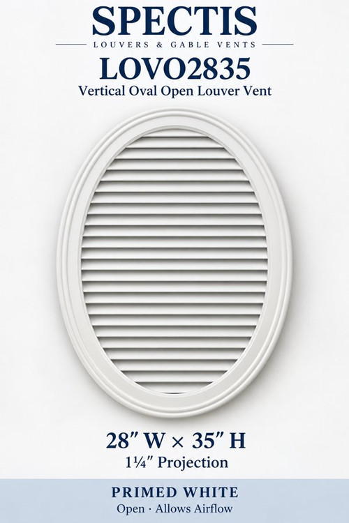 LOVO2835 Vertical Oval Open Louver Vent, 28″ wide × 35″ high × 1 1/4″ projection