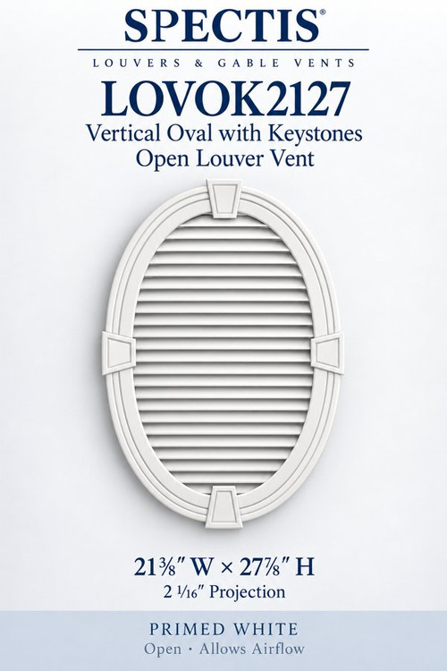 LOVOK2127 Vertical Oval with Keystones Open Louver Vent, 21 3/8″ wide × 27 7/8″ high × 2 1/16″ projection