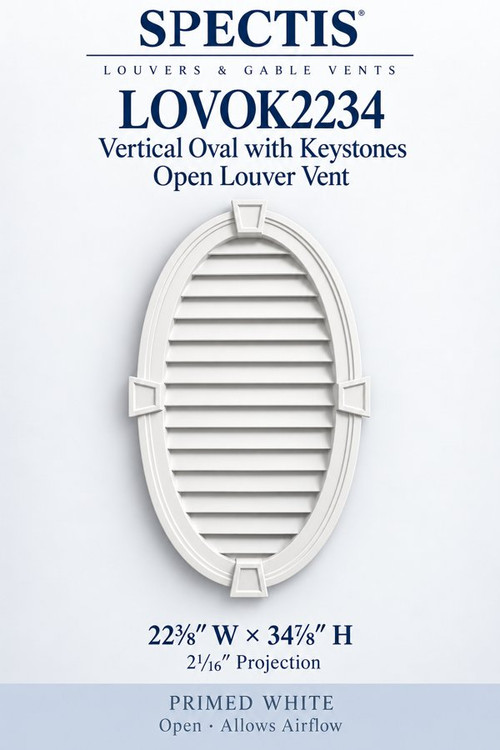 LOVOK2234 Vertical Oval with Keystones Open Louver Vent, 22 3/8″ wide × 34 7/8″ high × 2 1/16″ projection
