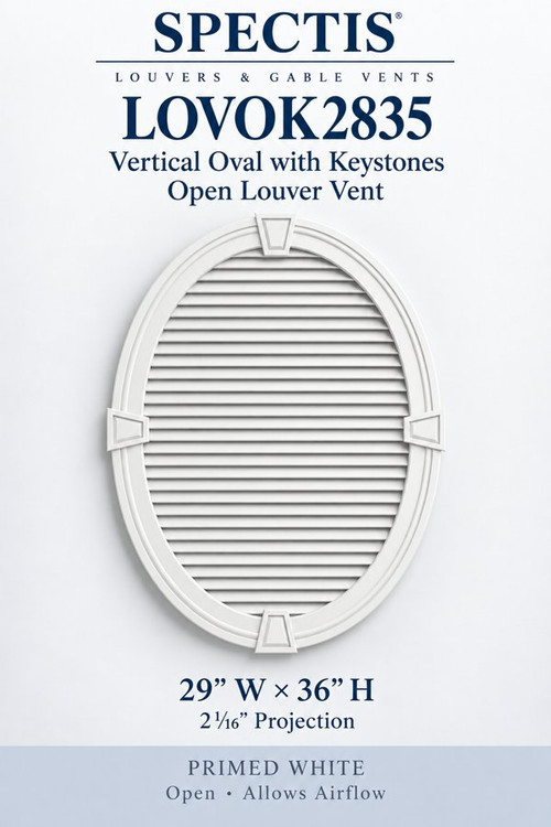 LOVOK2835 Vertical Oval with Keystones Open Louver Vent, 29″ wide × 36″ high × 2 1/16″ projection