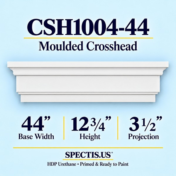 CSH1004-44 Moulded Window & Door Crosshead in primed HDP urethane, 44 inch base width × 12 3/4 inch height × 3 1/2 inch projection