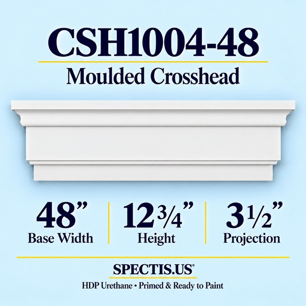 CSH1004-48 Moulded Window & Door Crosshead in primed HDP urethane, 48 inch base width × 12 3/4 inch height × 3 1/2 inch projection