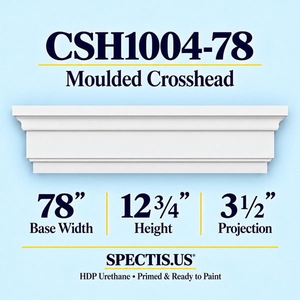 CSH1004-78 Moulded Window & Door Crosshead in primed HDP urethane, 78 inch base width × 12 3/4 inch height × 3 1/2 inch projection