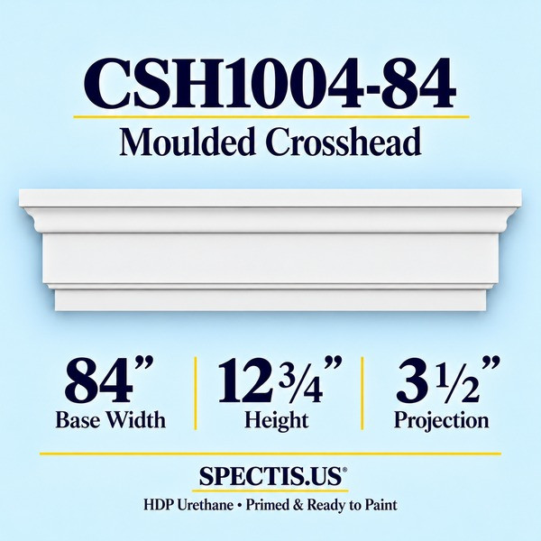 CSH1004-84 Moulded Window & Door Crosshead in primed HDP urethane, 84 inch base width × 12 3/4 inch height × 3 1/2 inch projection
