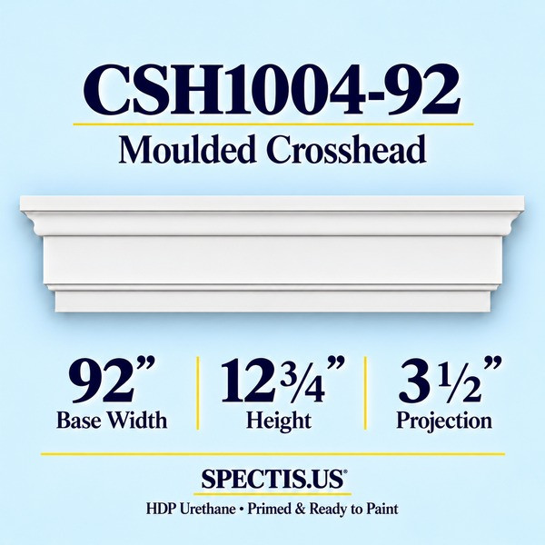 CSH1004-92 Moulded Window & Door Crosshead in primed HDP urethane, 92 inch base width × 12 3/4 inch height × 3 1/2 inch projection