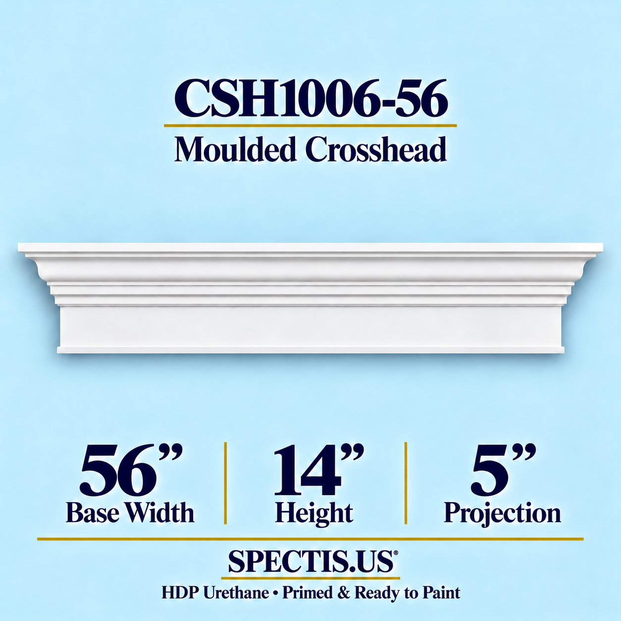 CSH1006-56 Moulded Window & Door Crosshead in primed HDP urethane, 56 inch base width × 14 inch height × 5 inch projection
