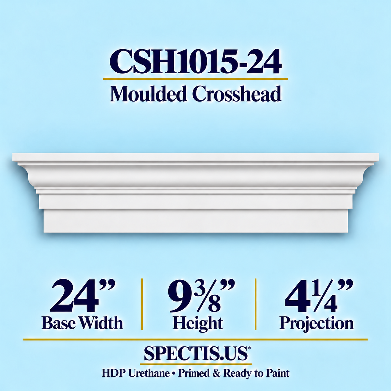 CSH1015-24 Moulded Window & Door Crosshead in primed HDP urethane, 24 inch base width × 9⅜ inch height × 4¼ inch projection