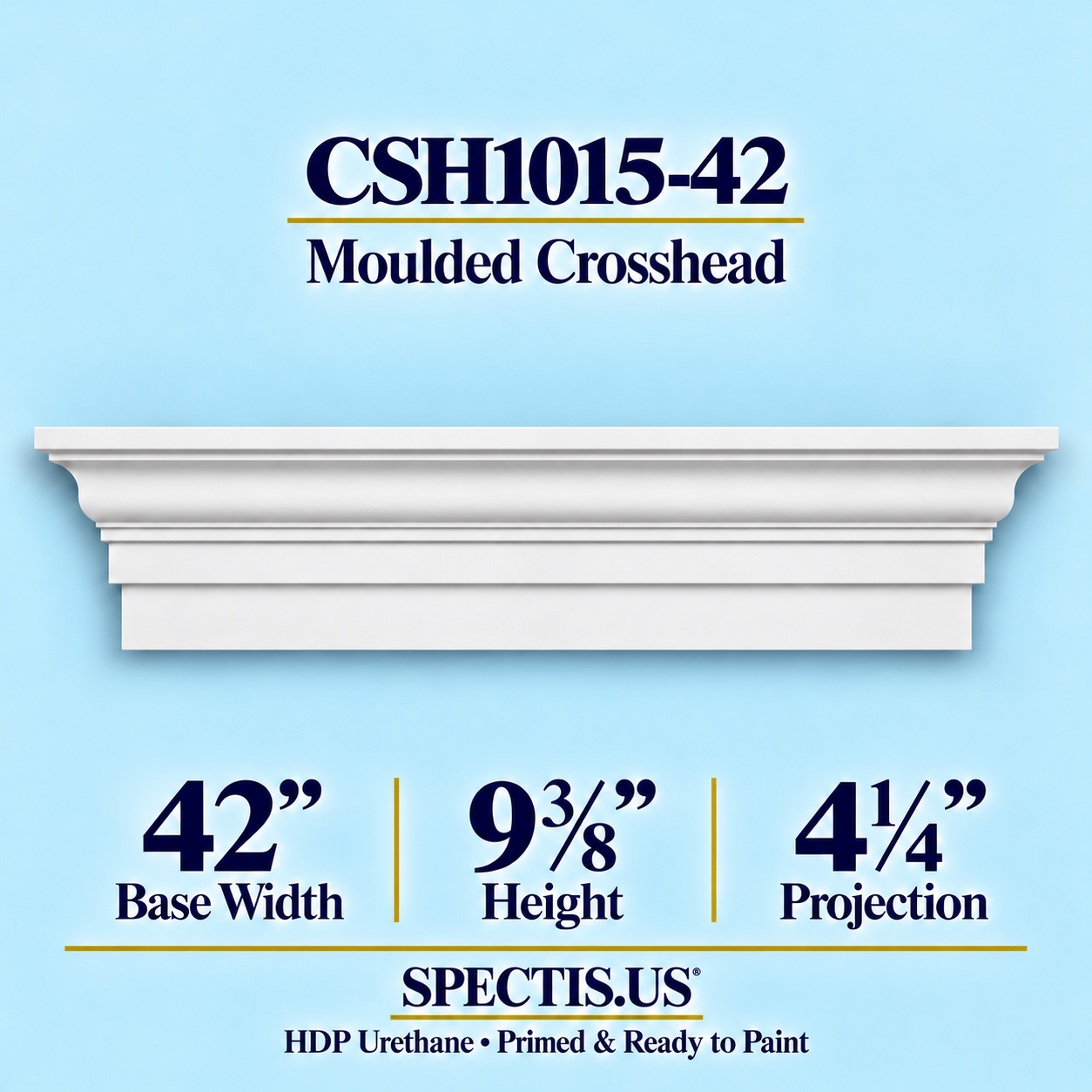 CSH1015-42 Moulded Window & Door Crosshead in primed HDP urethane, 42 inch base width × 9⅜ inch height × 4¼ inch projection