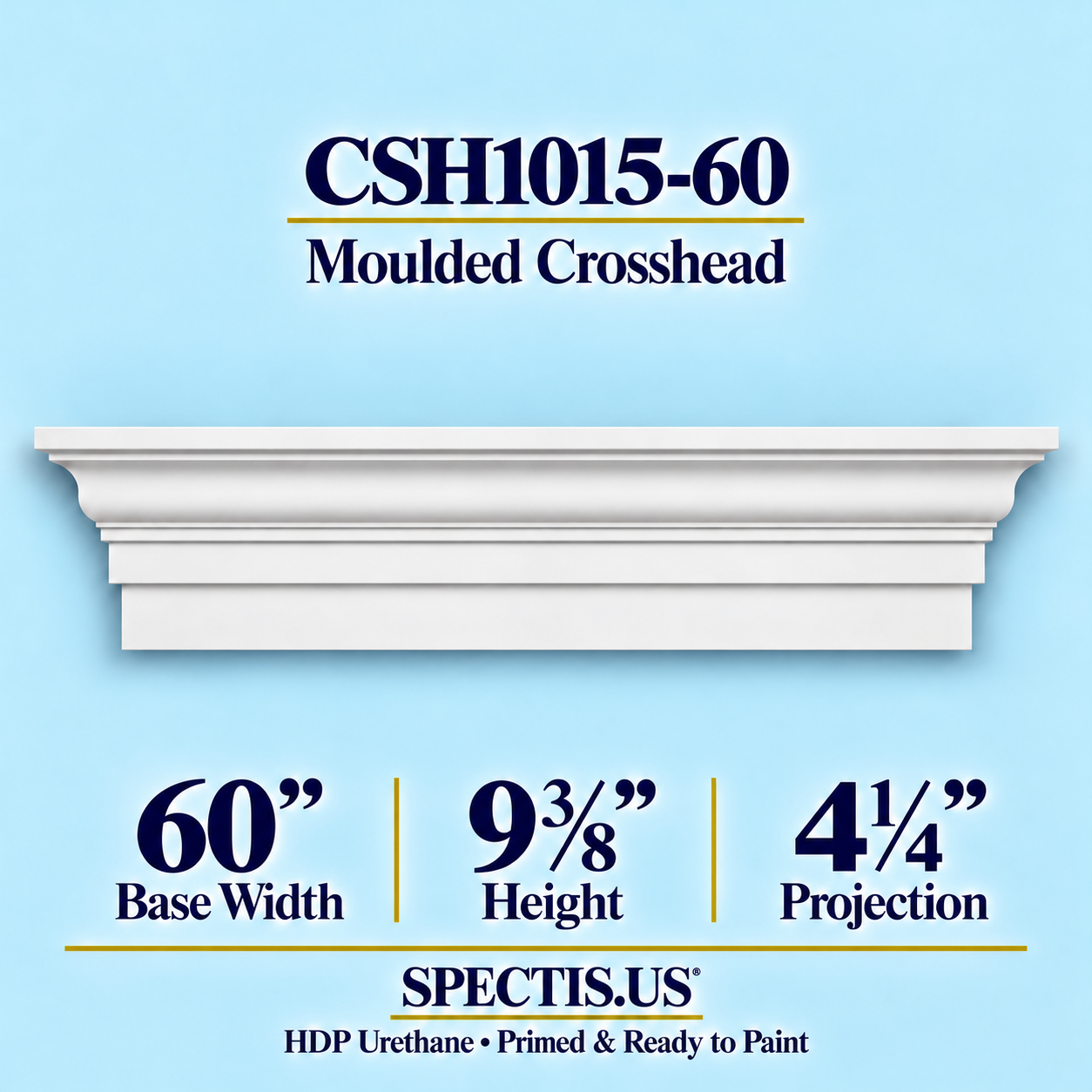 CSH1015-60 Moulded Window & Door Crosshead in primed HDP urethane, 60 inch base width × 9⅜ inch height × 4¼ inch projection