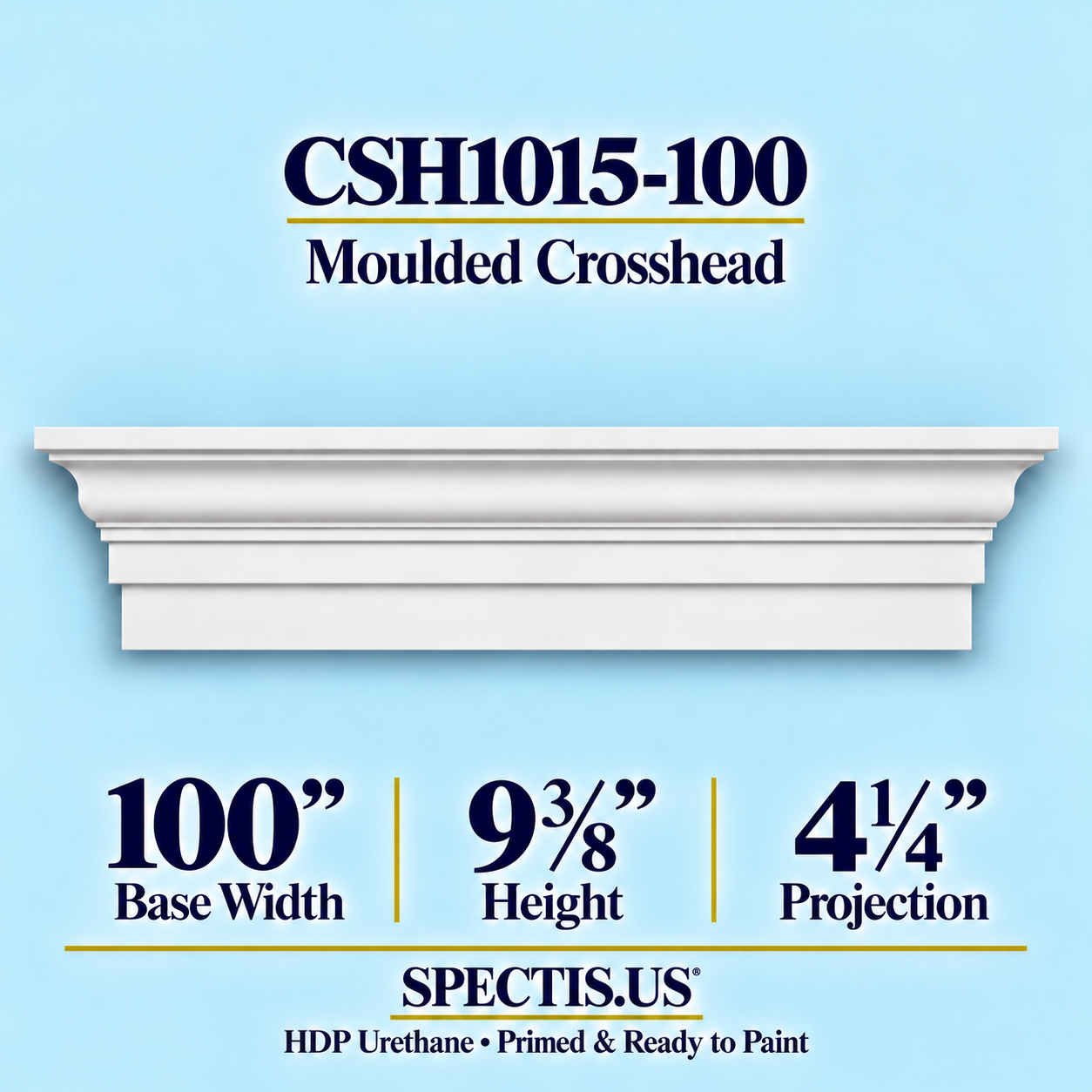 CSH1015-100 Moulded Window & Door Crosshead in primed HDP urethane, 100 inch base width × 9⅜ inch height × 4¼ inch projection