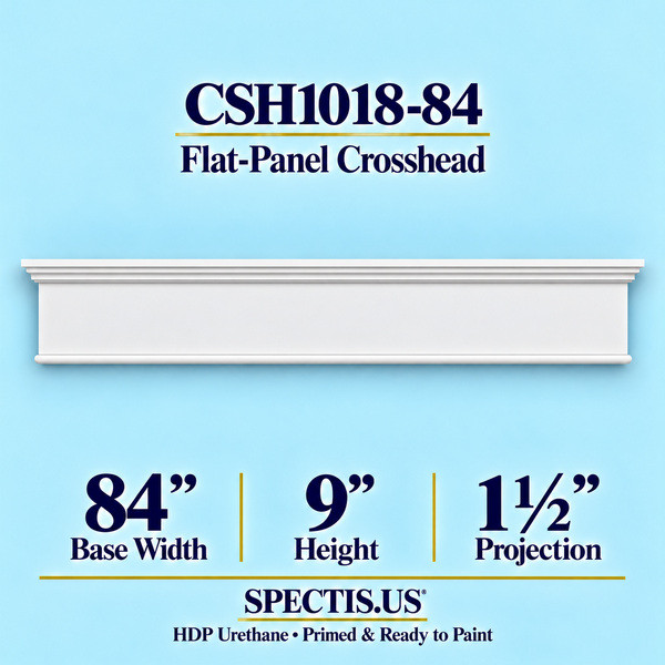 CSH1018-84 Flat-Panel Window & Door Crosshead in primed HDP urethane, 84 inch base width × 9 inch height × 1½ inch projection
