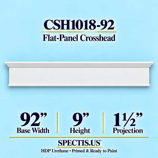 CSH1018-92 Flat-Panel Window & Door Crosshead in primed HDP urethane, 92 inch base width × 9 inch height × 1½ inch projection