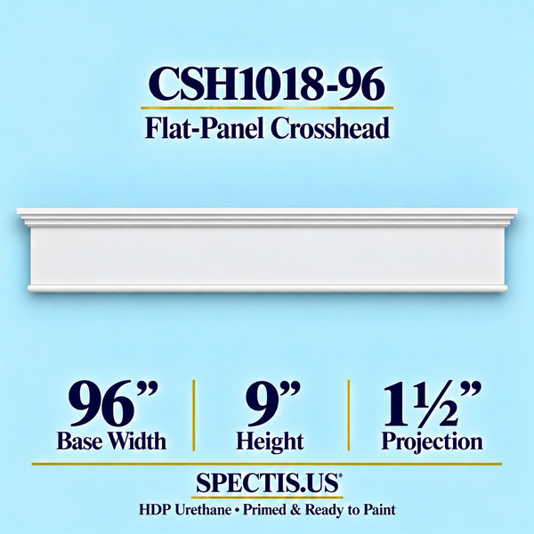 CSH1018-96 Flat-Panel Window & Door Crosshead in primed HDP urethane, 96 inch base width × 9 inch height × 1½ inch projection