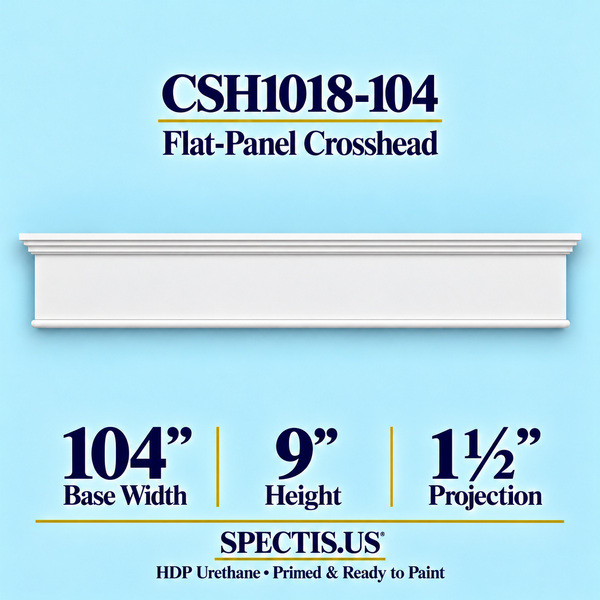 CSH1018-104 Flat-Panel Window & Door Crosshead in primed HDP urethane, 104 inch base width × 9 inch height × 1½ inch projection